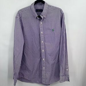 Ralph Lauren Collared Long Sleeve Button-Down Plaid Purple & White Shirt Size XL